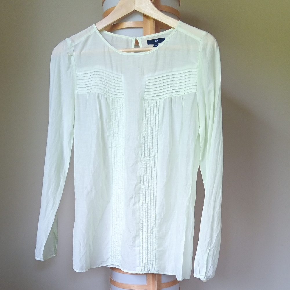 Ptp18" GAP Mint Green Pleated Bib Collar Long Sleeve Sheer Blouse